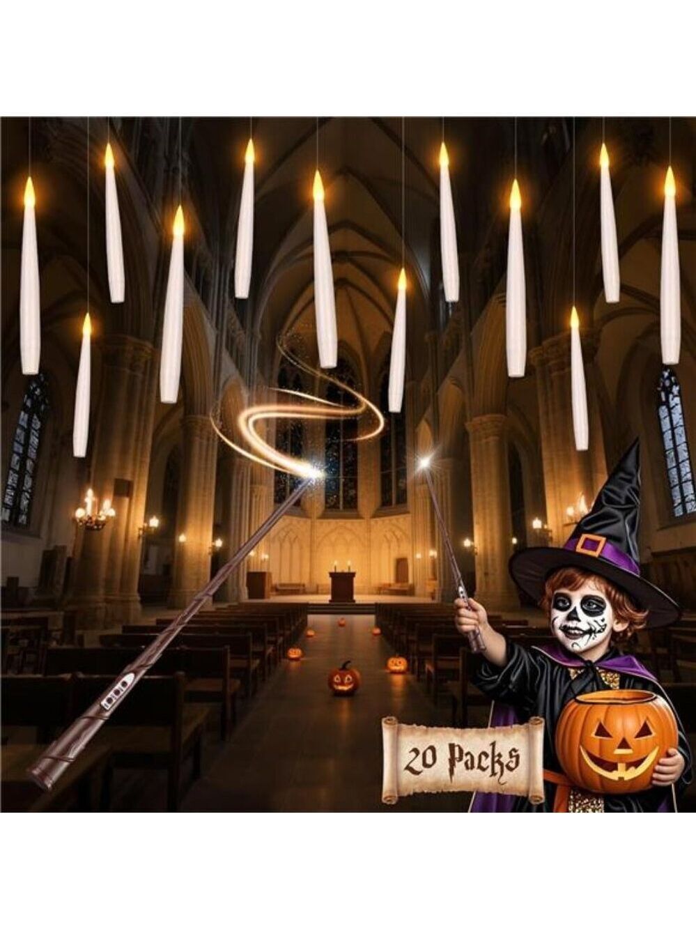 Halloween Floating Candles LED Magic Wand Battery Operated Party Indoor Decor